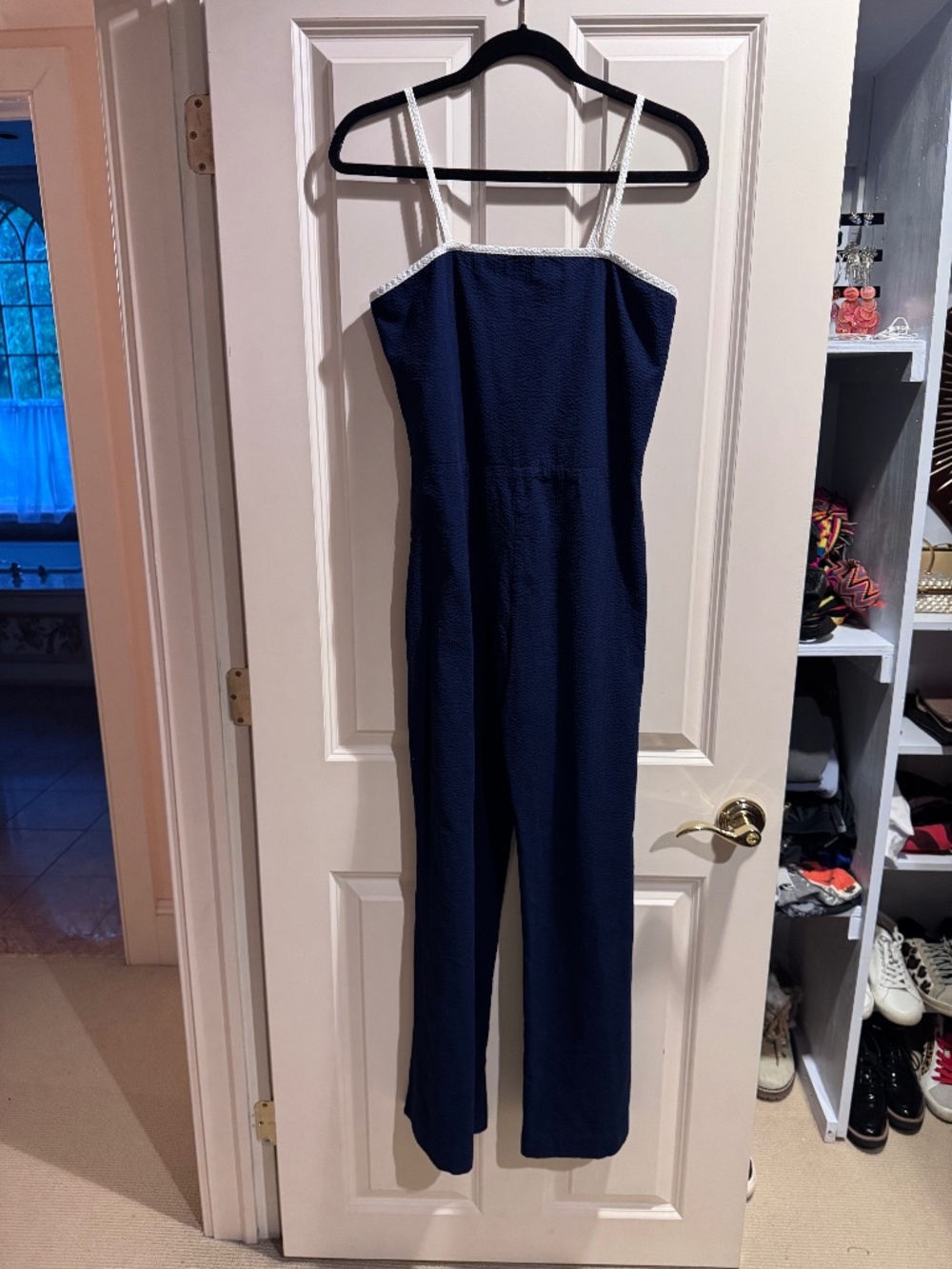 Navy blue with white piping Jumpsuit